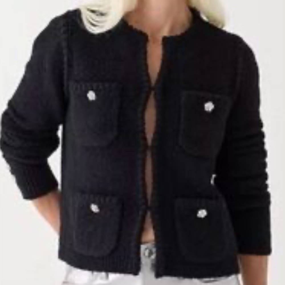 J Crew Odette Black Jacket Sweater Jewel Accents Wool Alpaca Blend Medium NWT - Picture 4 of 14